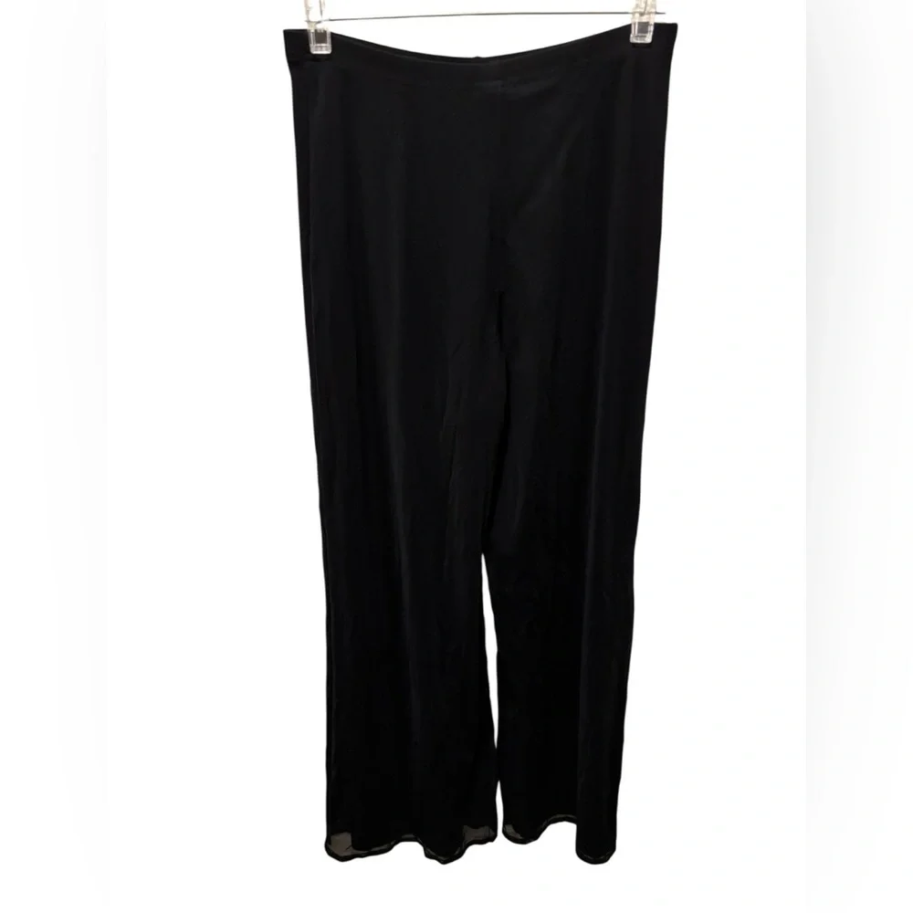 Tadashi Formal Black Wide Leg Lined Sheer Overlay Pant Sz M STYLE #731195 Dressy